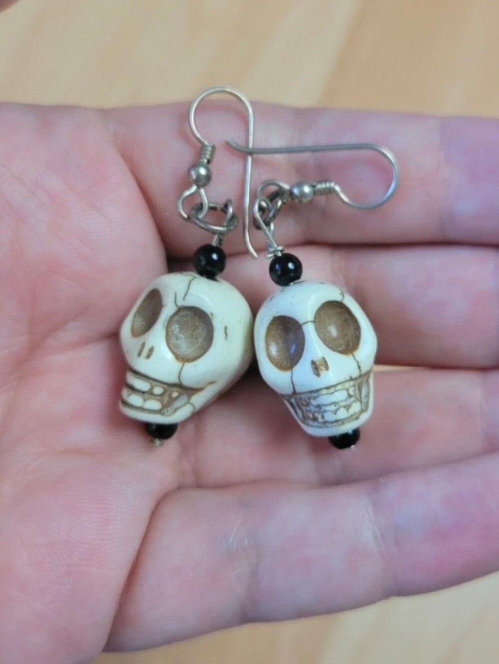 Handmade skull dangle earrings